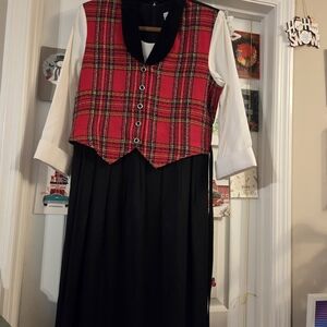 Elegant Red Plaid Maxi Dress with Black Skirt Size 14 Vintage Miss Dorby Holiday